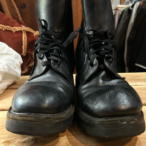 Vintage SOLDINI Leather Military Combat Boots Lug Sole Black 43 US 10 - Picture 6 of 16